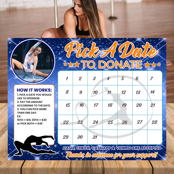 Customizable Gymnastics Pick a Date to Donate | Gymnast Fundraising Donation Calendar Template