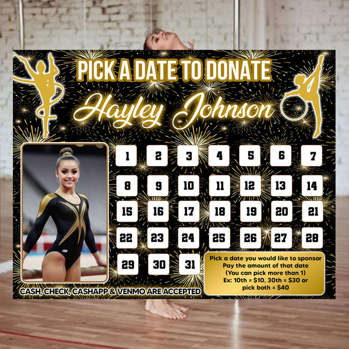 Gymnastics Themed Donation Calendar | Gymnast Pick a Date to Donate Fundraiser Template