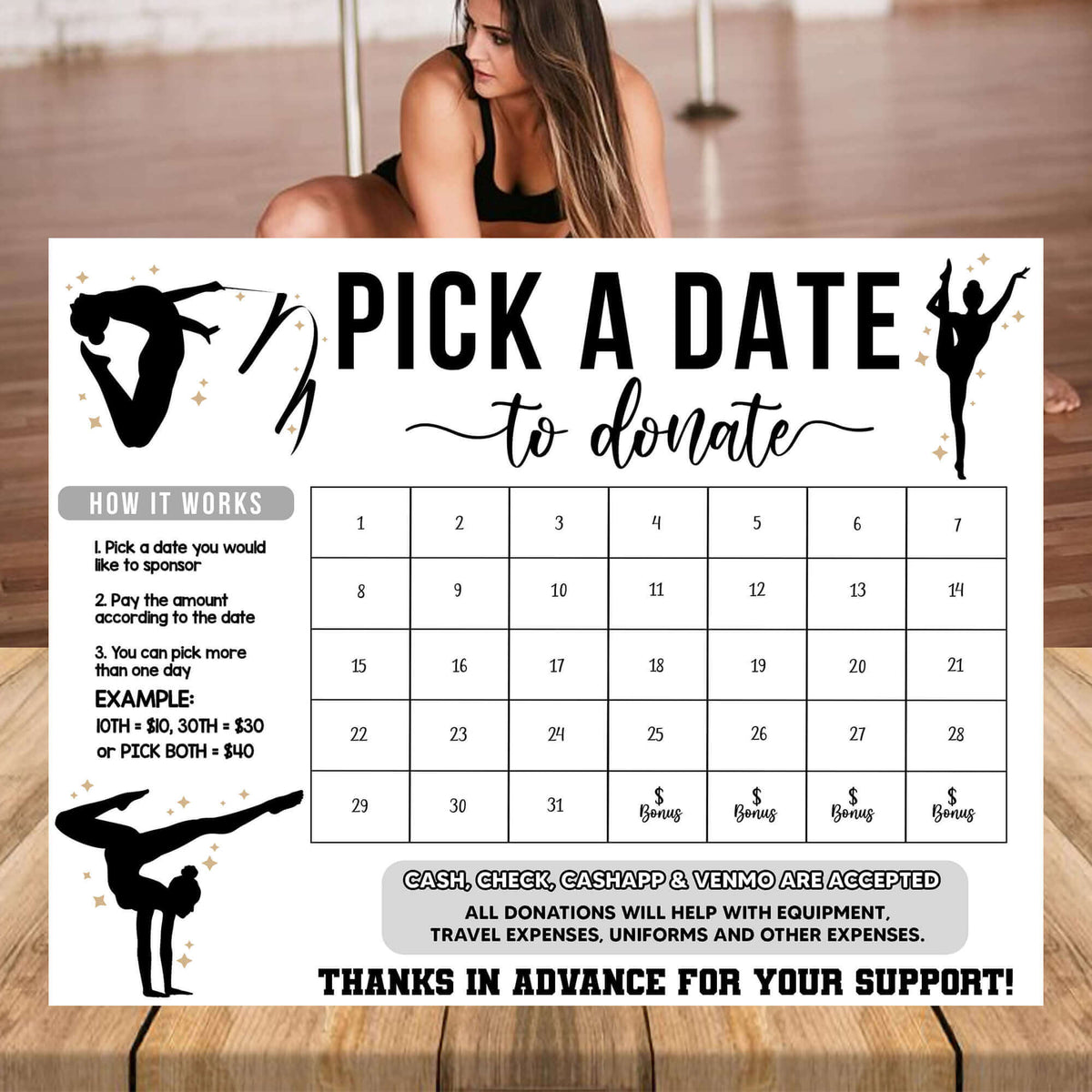 DIY Minimalist Gymnastics Themed Donation Calendar | Gymnast Pick a Date to Donate School Fundraiser Template - Posh Park diy-minimalist-gymnastics-themed-donation-calendar-gymnast-pick-a-date-to-donate-school-fundraiser-template-posh-park