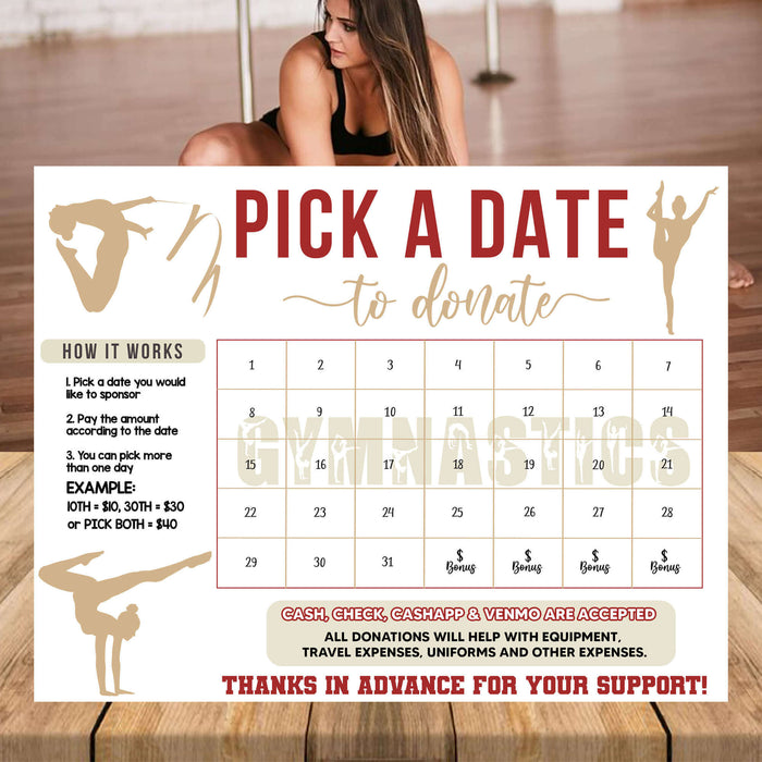 Minimalist Gymnastics Donation Calendar Template | School Gymnast Pick a Date to Donate School Fundraiser