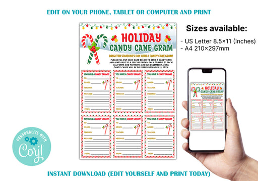 Candy Cane Gram Flyer Template | Holiday Christmas Fundraiser Grams