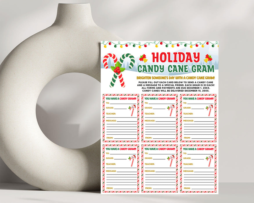 Candy Cane Gram Flyer Template | Holiday Christmas Fundraiser Grams