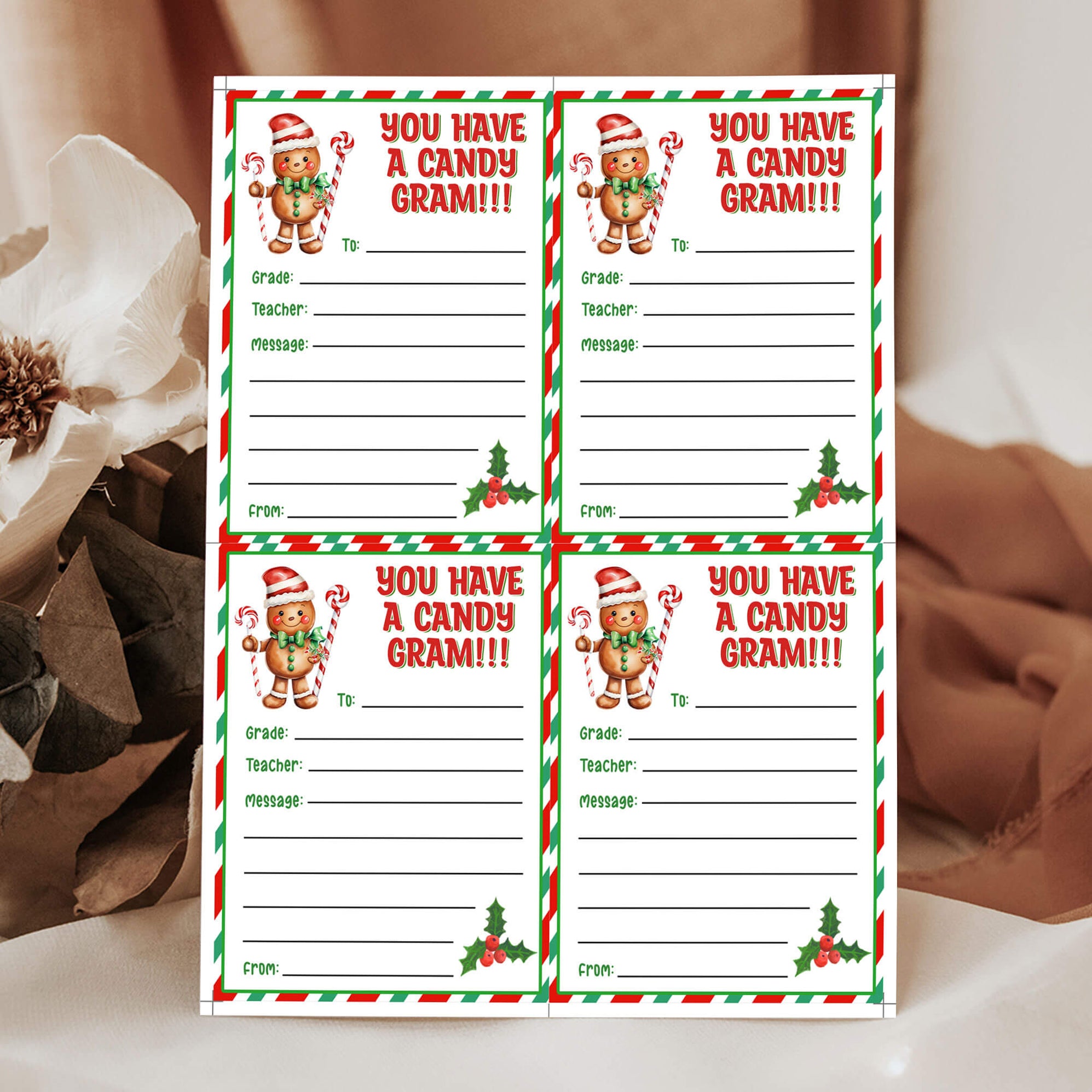 DIY Christmas Candy Cane Gram Flyer Template Holiday PTO PTA School