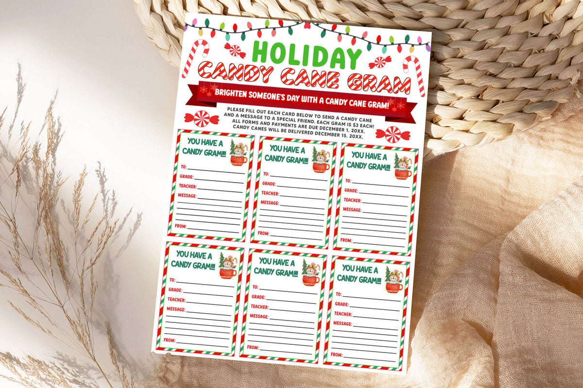 Customizable Holiday Candy Cane Gram Flyer Template | Christmas Candy ...