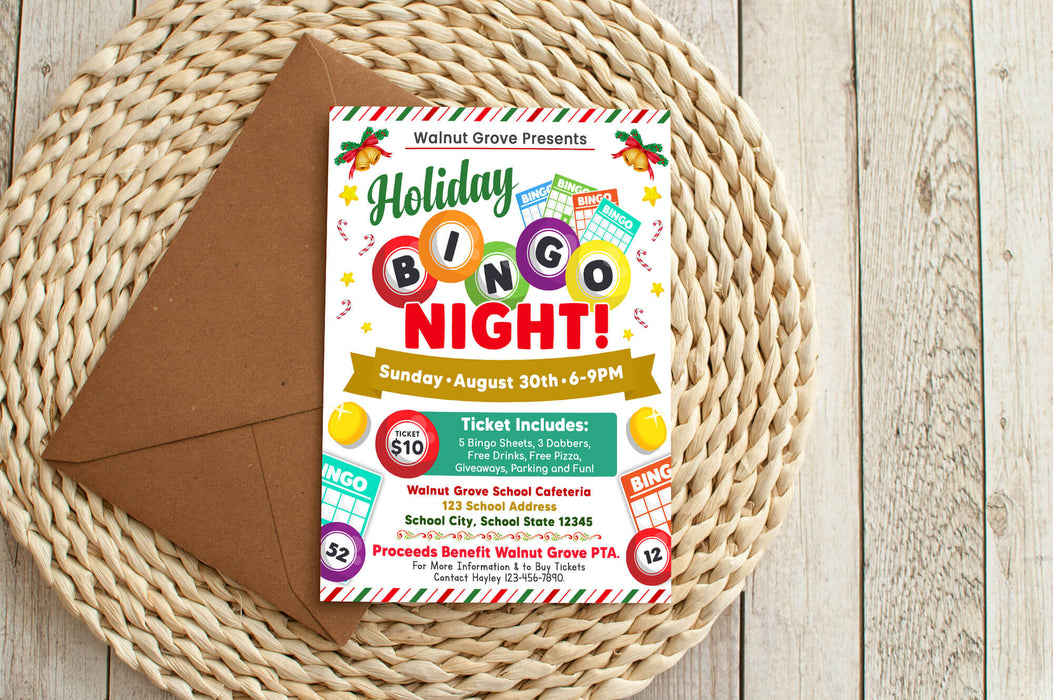 DIY Holiday Bingo Night Flyer Template| School and Community Game Night ...
