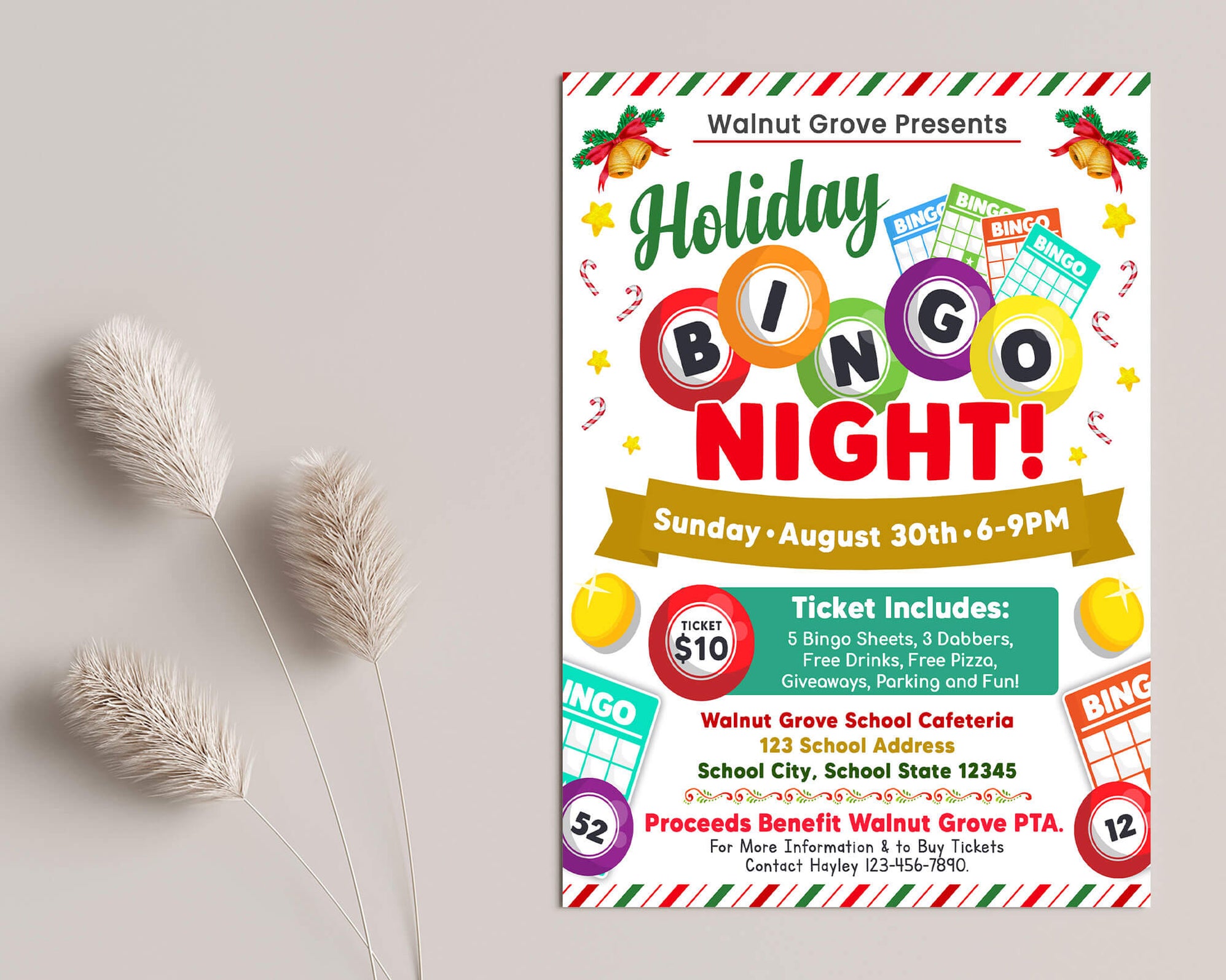 DIY Holiday Bingo Night Flyer Template| School and Community Game Night ...