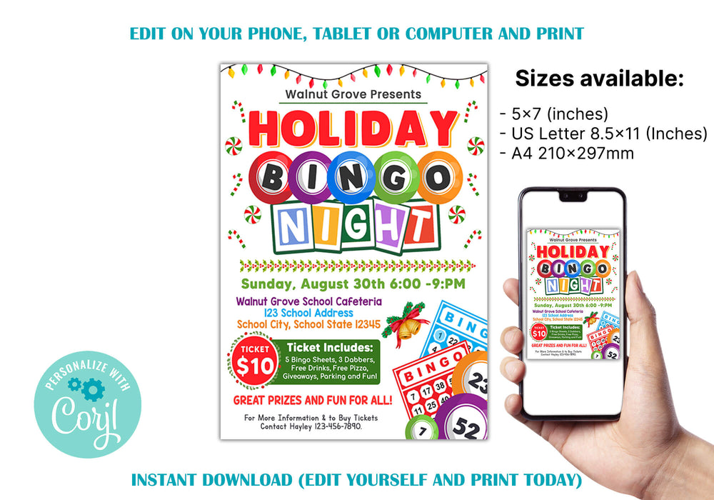 Customizable Holiday Bingo Night Flyer Template| School and Community ...