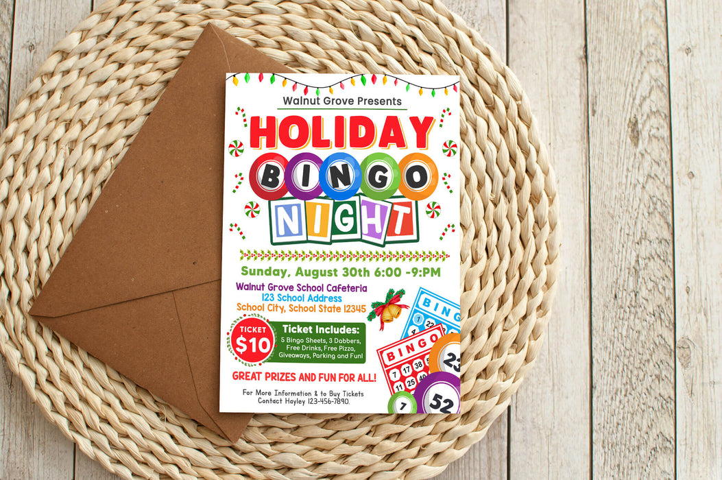 Customizable Holiday Bingo Night Flyer Template| School and Community ...