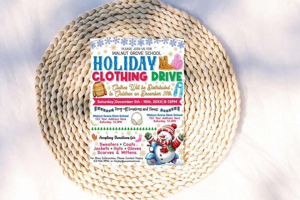 DIY Holiday Clothing Drive Flyer | Christmas Winter School and Community Fundraising Drive Template