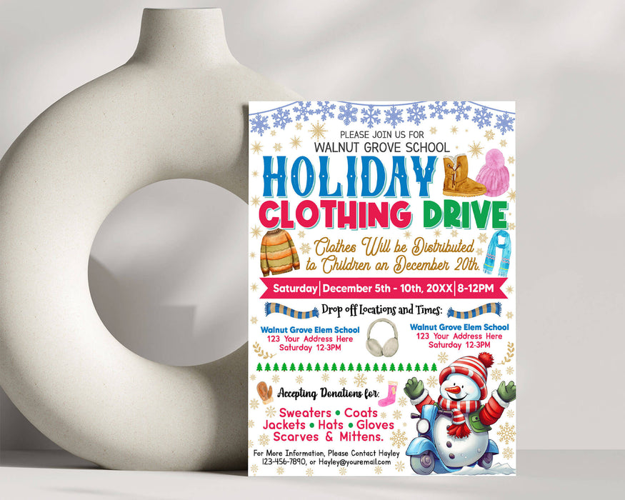 DIY Winter Clothing Drive Flyer  Holiday Winter School and Community  Fundraising Drive Template - Posh Park