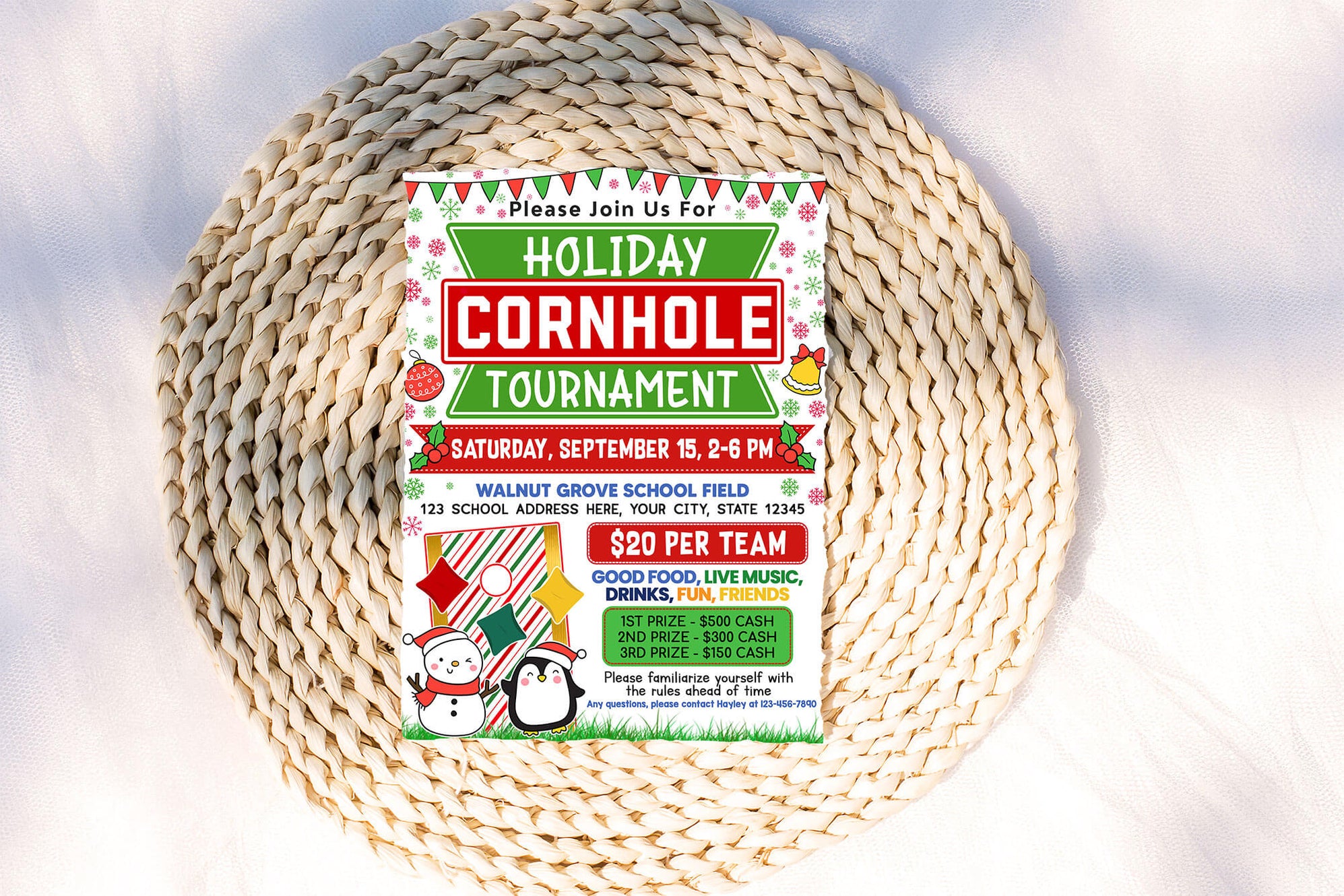 Customizable Holiday Cornhole Tournament Flyer Template | School and ...
