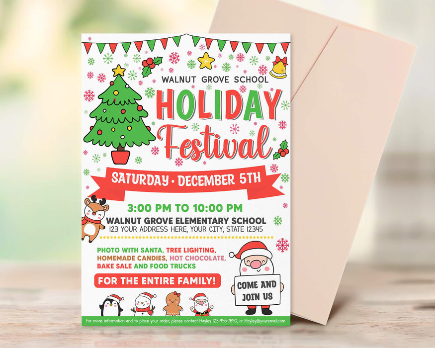 DIY Holiday Festival Flyer Template | School and Community Fundraiser Event Invite Poster