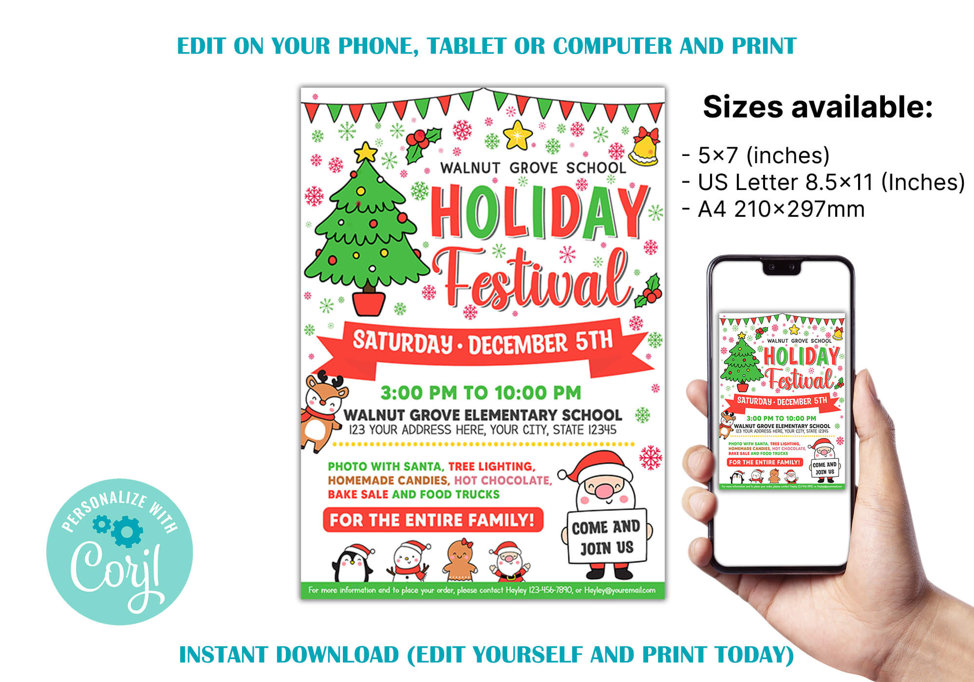 DIY Holiday Festival Flyer Template | School and Community Fundraiser ...