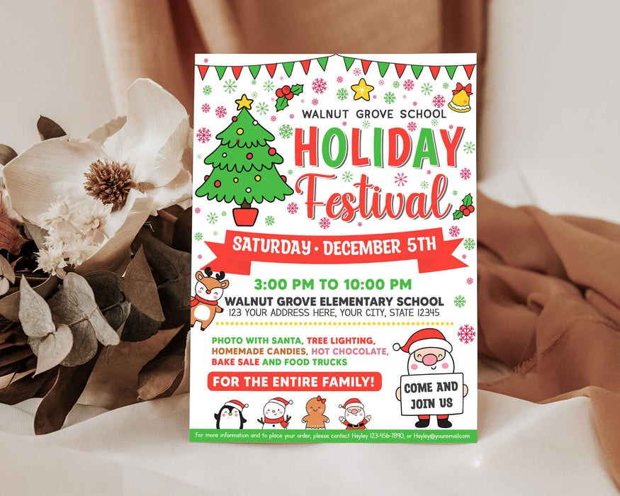 DIY Holiday Festival Flyer Template | School and Community Fundraiser Event Invite Poster