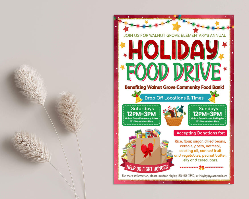 Customizable Holiday Food Drive Flyer | Christmas Food Drive Event Flyer Template