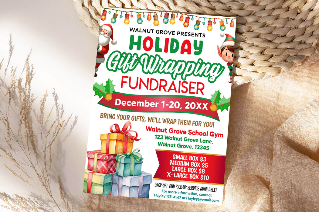 Customizable Holiday Gift Wrapping Fundraiser Flyer Template