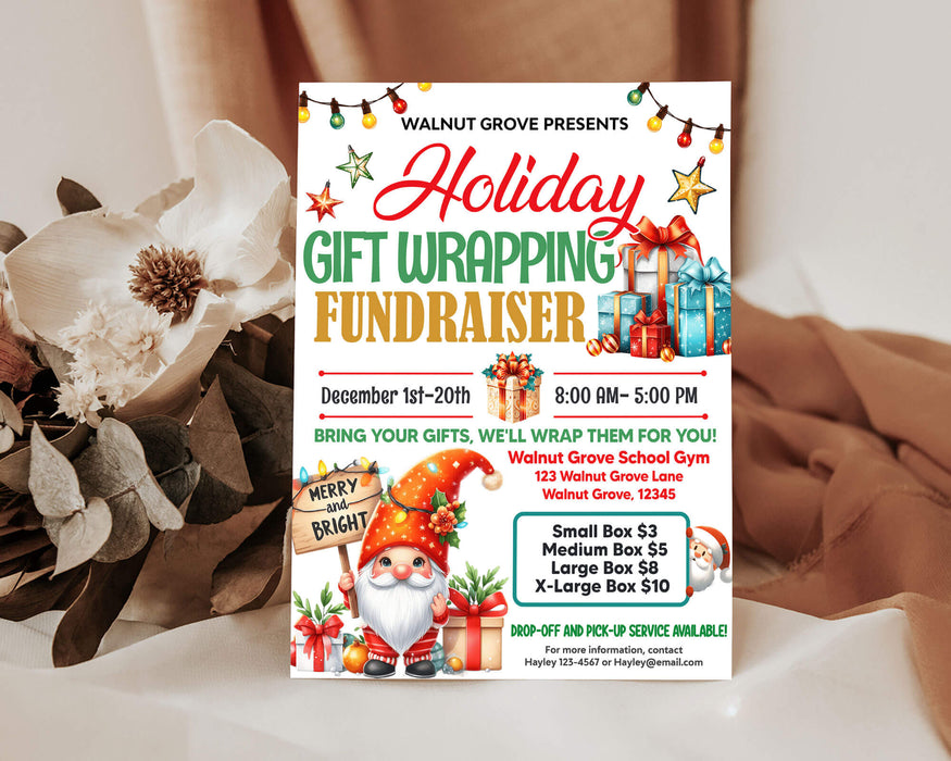 Gift Wrapping Event Fundraiser Flyer Template | Christmas Holiday Fundraising Invite