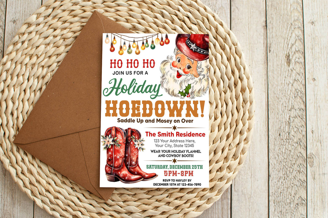 Holiday Hoedown Invitation Template | Western Country Xmas Holiday Party Invite