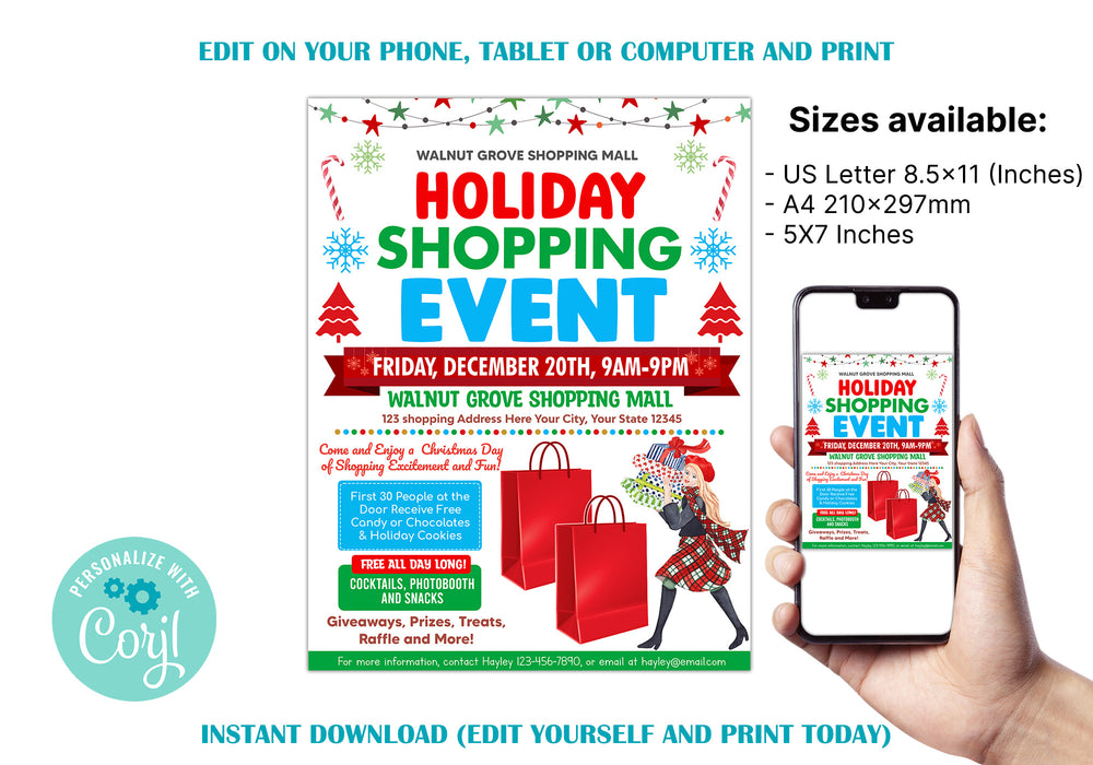 Editable Holiday Pop-Up Event Flyer for Shopping