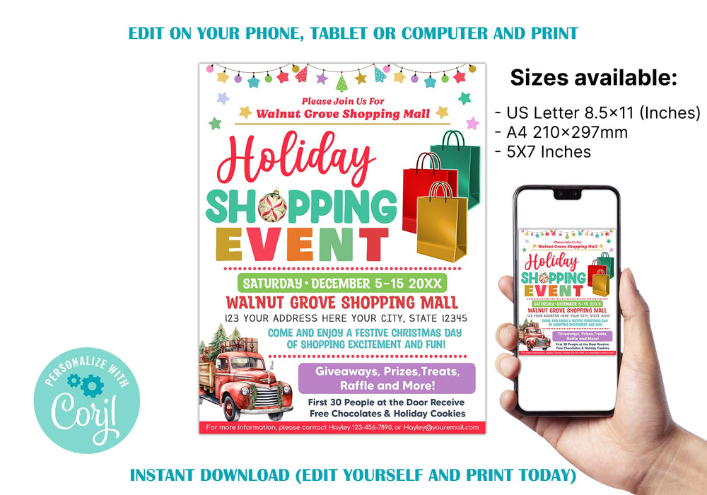 Printable Holiday Pop-Up Event Flyer Editable Template