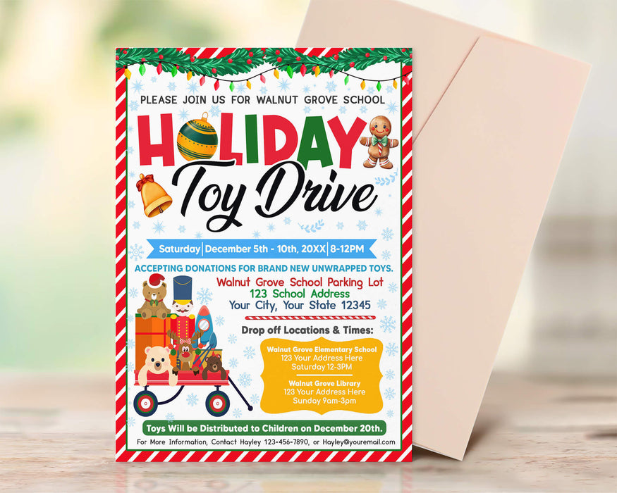 Customizable Holiday Toy Drive Flyer | Holiday Drive Fundraiser Event Flyer Template