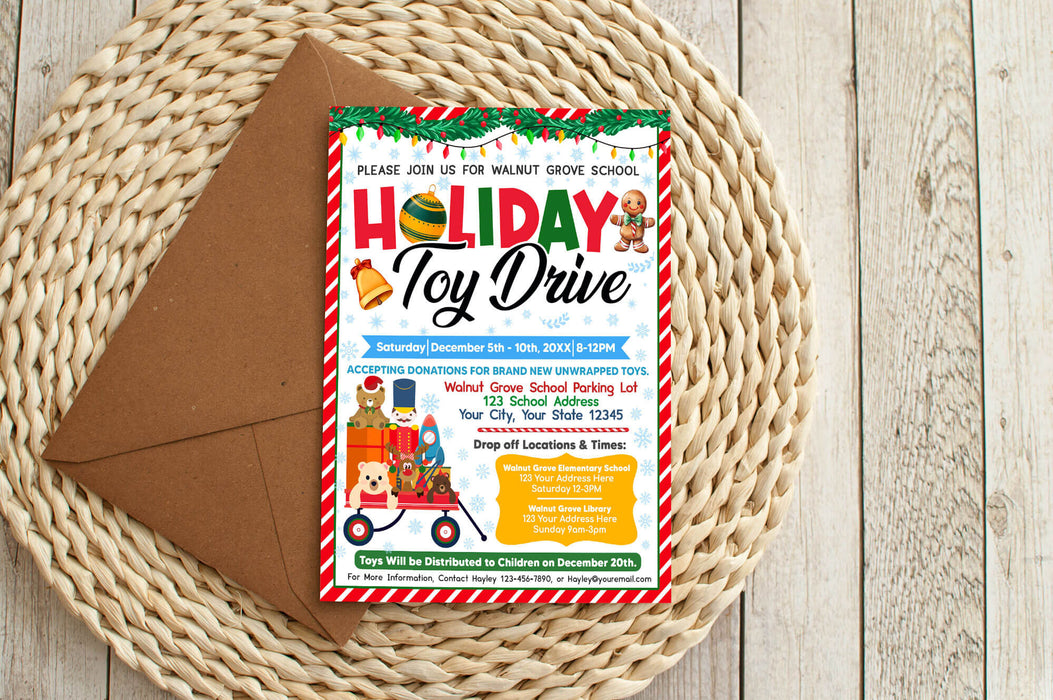 Customizable Holiday Toy Drive Flyer | Holiday Drive Fundraiser Event Flyer Template
