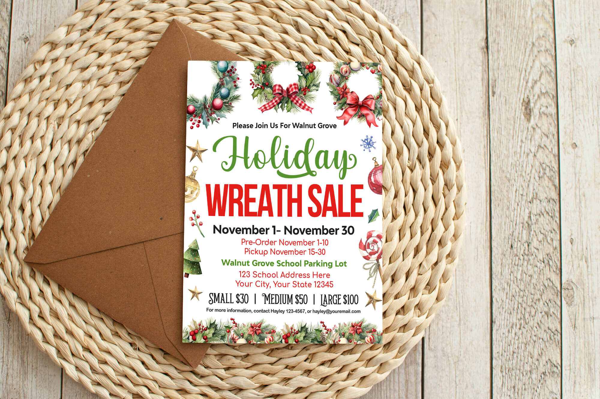 DIY Holiday Wreath Sale Flyer | Christmas Fundraising Sale Event ...