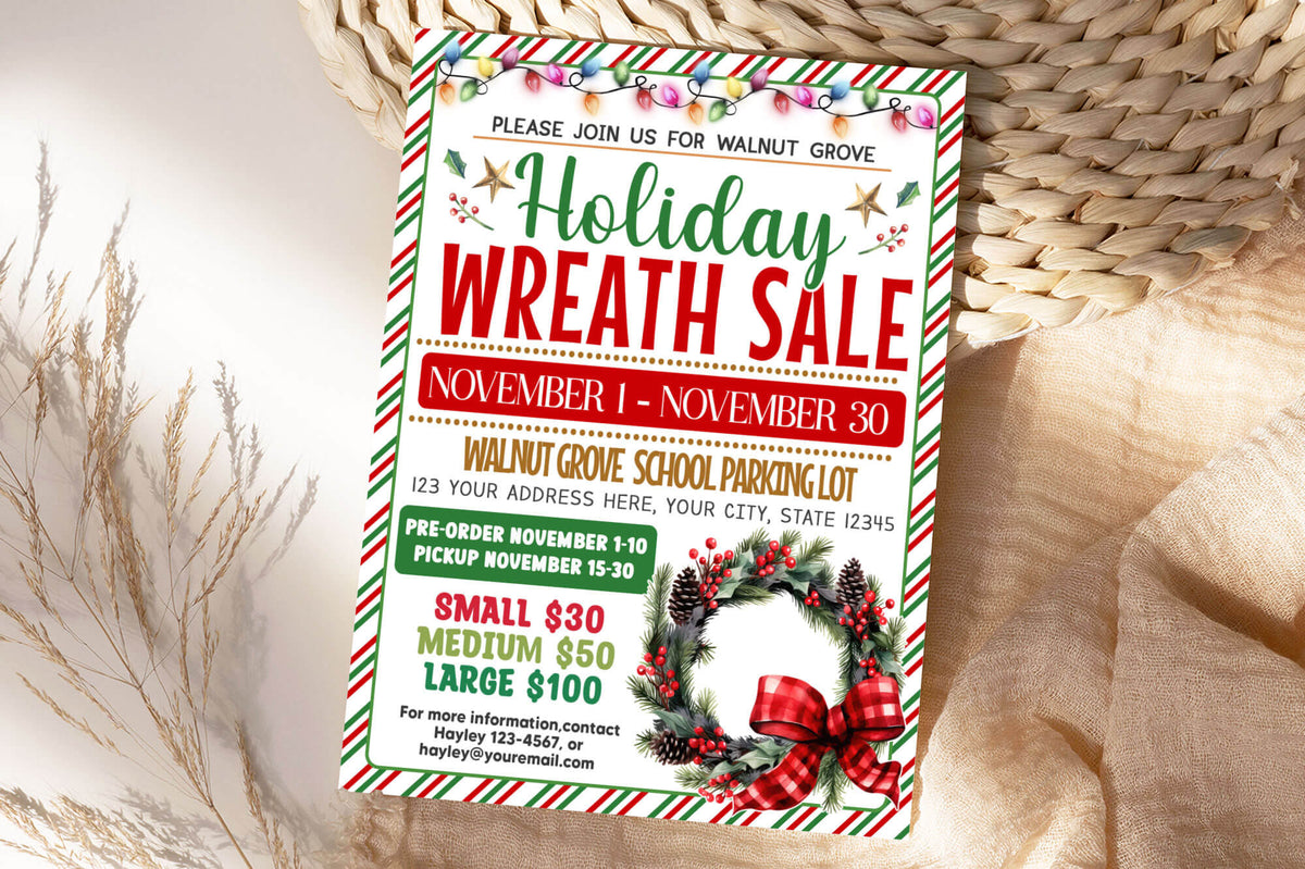 Holiday Wreath Sale Flyer Template Christmas Sale Fundraising Event