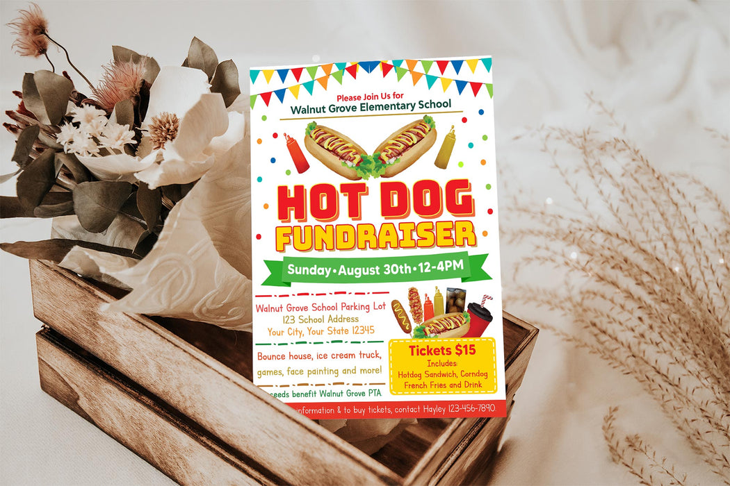 DIY Hotdog Fundraiser Flyer | School Fundraising Event Flyer Template