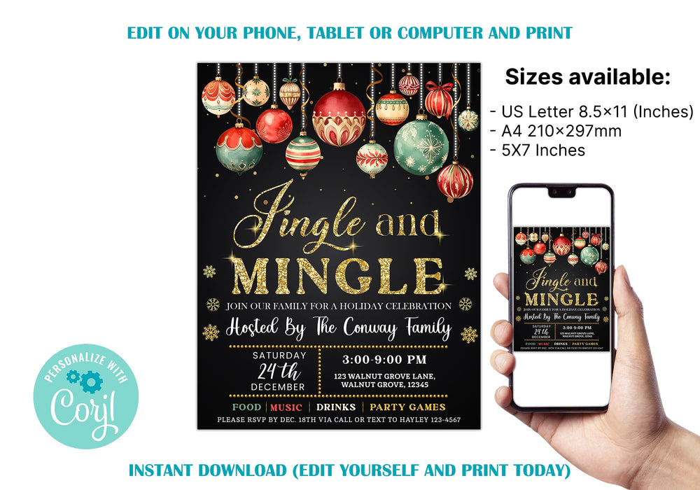 Printable Jingle and Mingle Christmas Invite