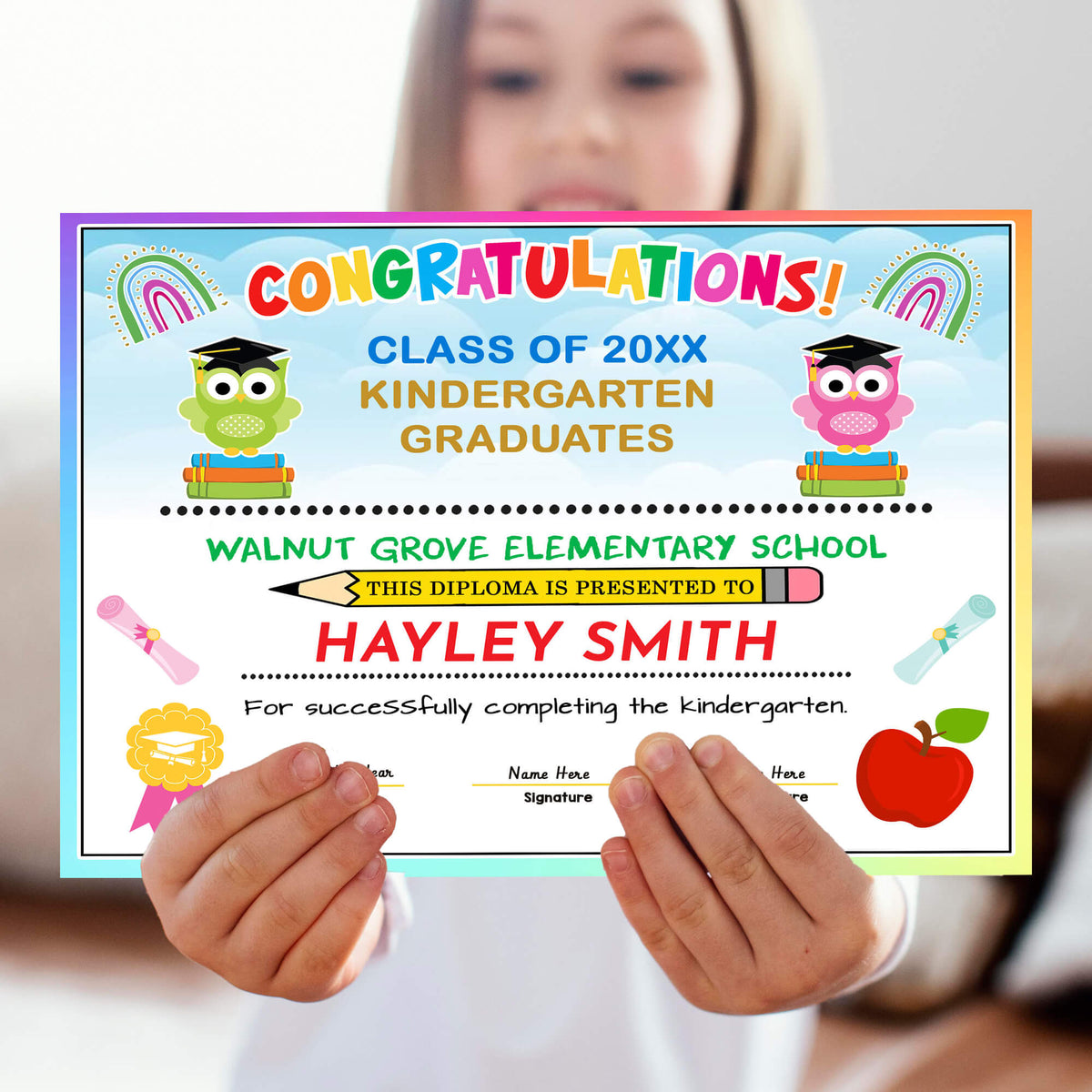 Fall Graduation Certificate Customizable Kindergarten, Preschool and Any Grade Graduation Diploma ...