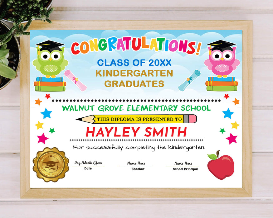 Kids School Graduation Diploma Certificate Template | Kindergarten, Preschool And Any Grade Diploma Template