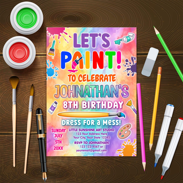 DIY Art Birthday Party Invitation Template | Paint Themed Party Invite