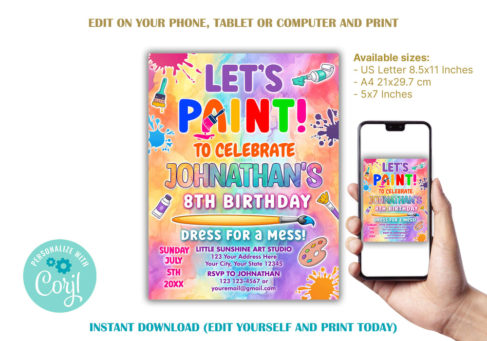 Art Birthday Party Invitation Free Printable Editable Art Party