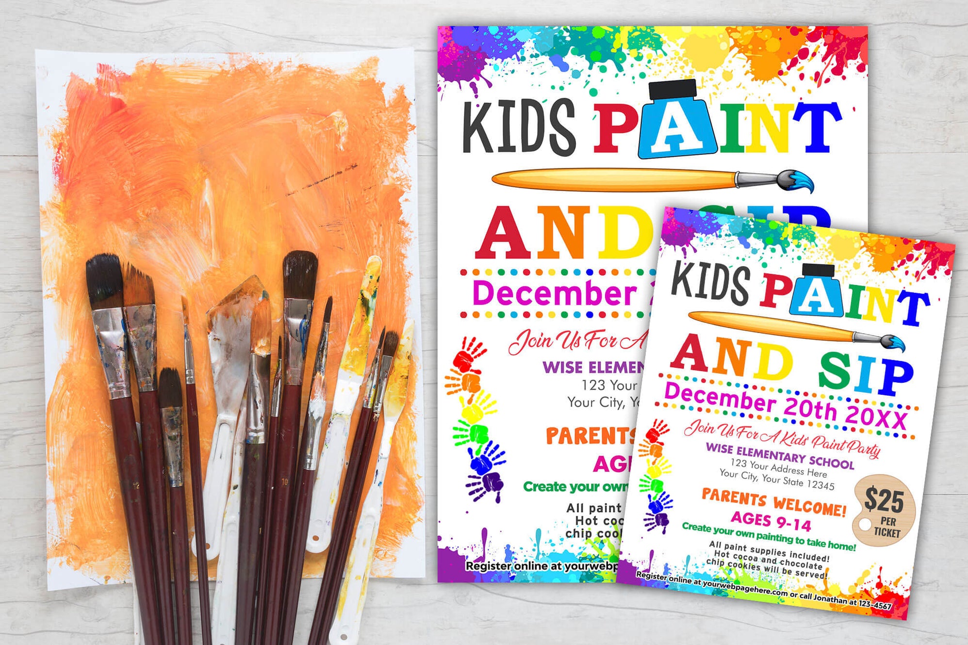 Editable Kids Sip and Paint Party Flyer | Kids Paint Party Event Invite