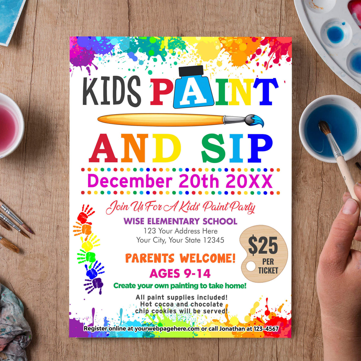 Editable Kids Sip and Paint Party Flyer  Kids Paint Party Event Invite  Template - Posh Park