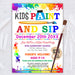 Editable Kids Sip and Paint Party Flyer | Kids Paint Party Event Invite Template