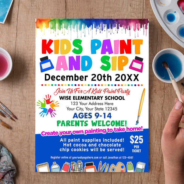 Customizable Kids Paint and Sip Flyer, Kids Paint Party Event Invitation  Template