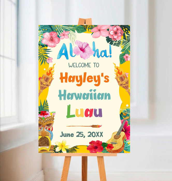 Luau Party Welcome Sign Template  Hawaiian Tropical Party Sign - Posh Park