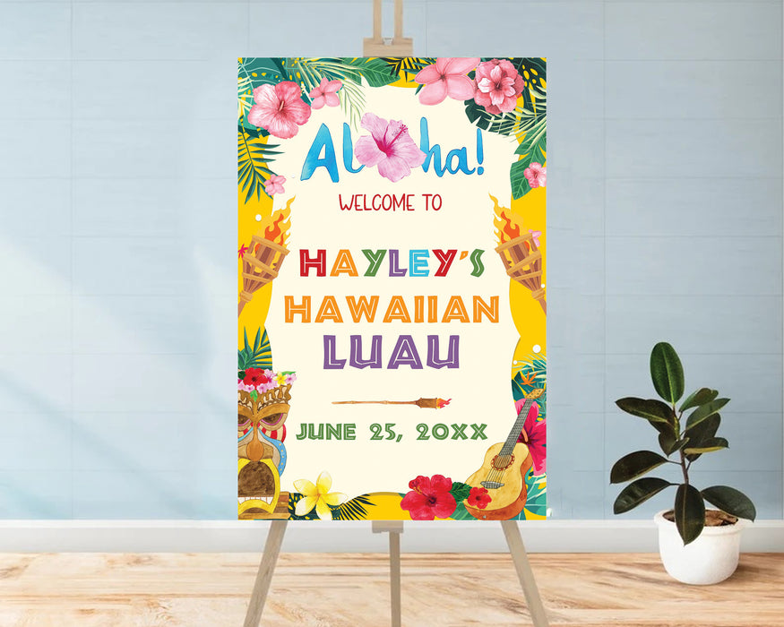 Aloha Collection Sign Luau Party Decor Welcome Sign | Tropical Hawaiian-Themed Party Sign ...