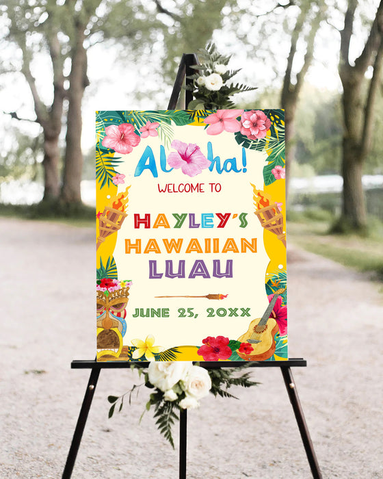 Luau Party Decor Welcome Sign | Tropical Hawaiian-Themed Party Sign Template