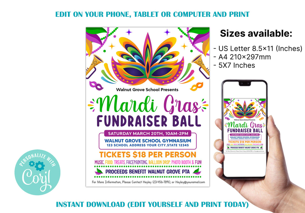 DIY Masquerade Theme Party Ticket and Flyer Bundle | Mardi Gras Party Template