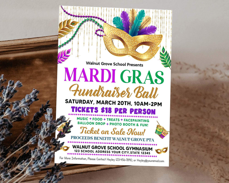 Customizable Masquerade Theme Party Ticket and Flyer Bundle Template | Mardi Gras Party