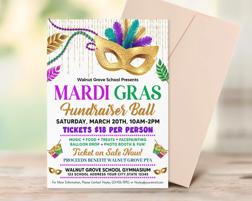 Customizable Masquerade Theme Party Ticket and Flyer Bundle Template | Mardi Gras Party