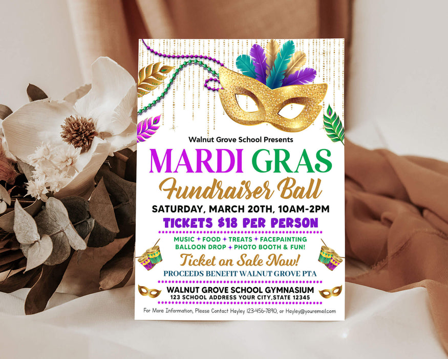 Customizable Masquerade Theme Party Ticket and Flyer Bundle Template | Mardi Gras Party