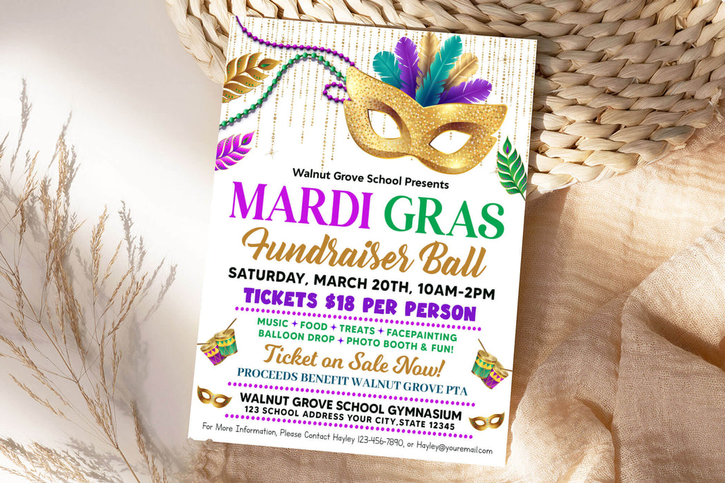 Customizable Masquerade Theme Party Ticket and Flyer Bundle Template | Mardi Gras Party