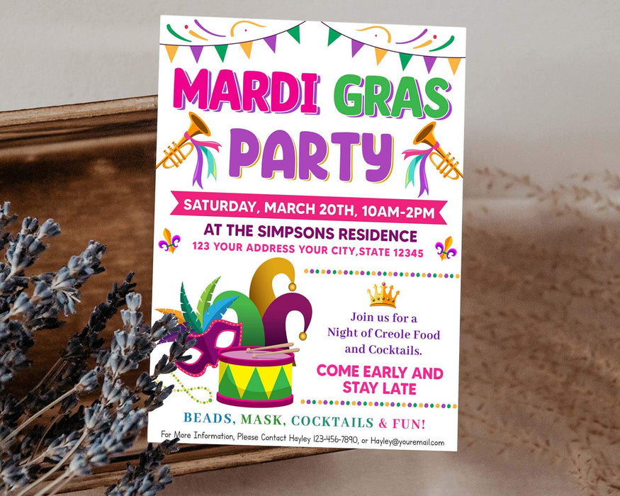 Customizable Mardi Gras Party Ticket and Flyer Invite Bundle | Masquerade Theme Party Template