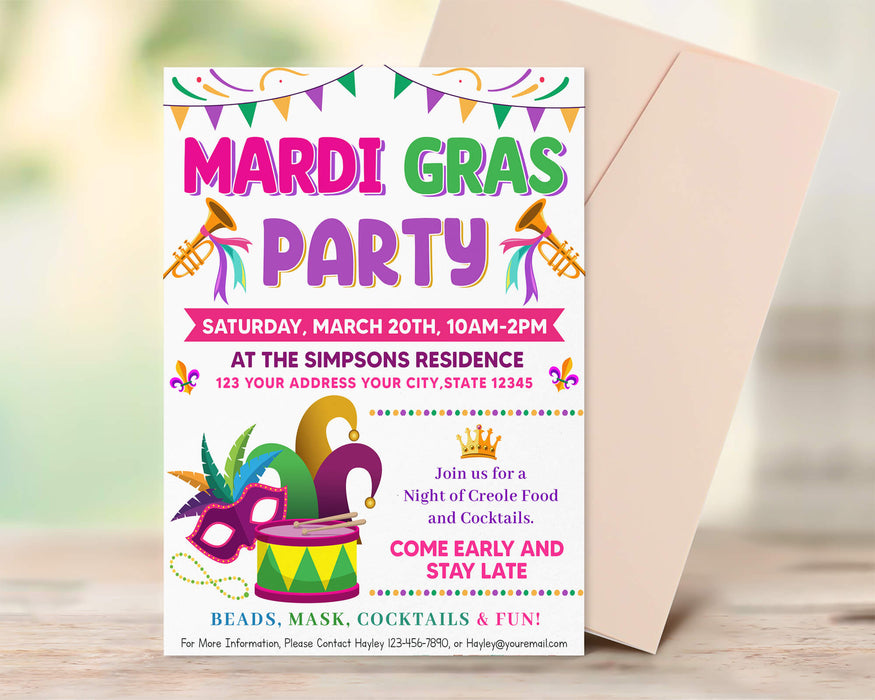 Customizable Mardi Gras Party Ticket and Flyer Invite Bundle | Masquerade Theme Party Template