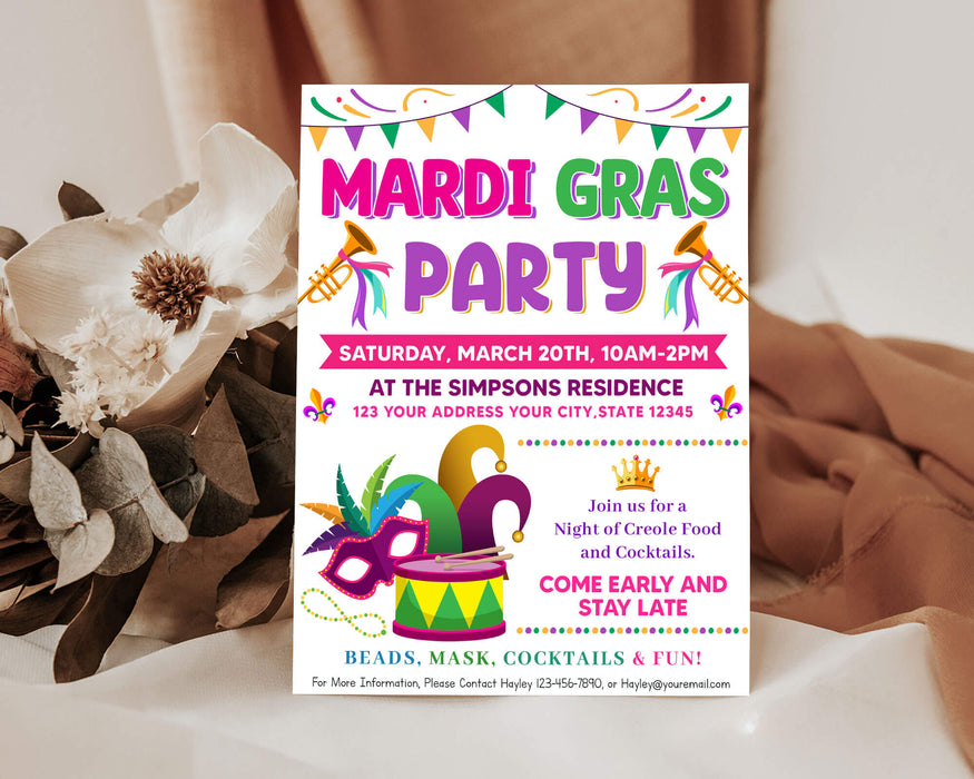 Customizable Mardi Gras Party Ticket and Flyer Invite Bundle | Masquerade Theme Party Template