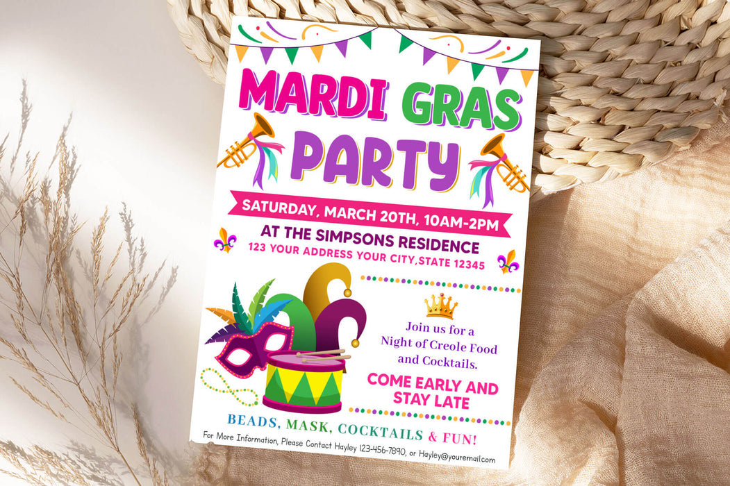 Customizable Mardi Gras Party Ticket and Flyer Invite Bundle | Masquerade Theme Party Template